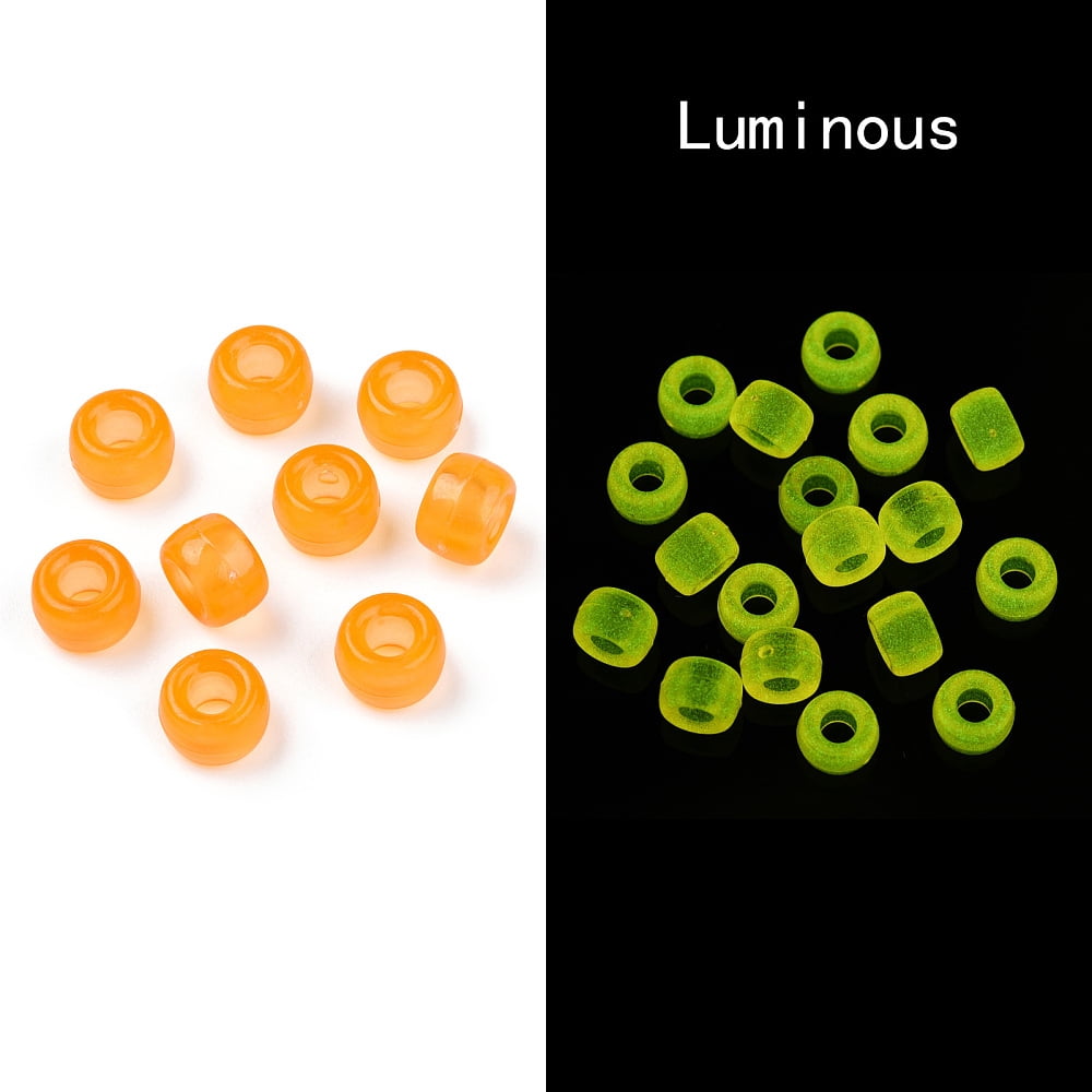 500g Transparent & Luminous Plastic Beads Frosted Crow Beads Pony Beads Glow in the Dark Barrel Orange 9x6mm Hole: 3.8mm