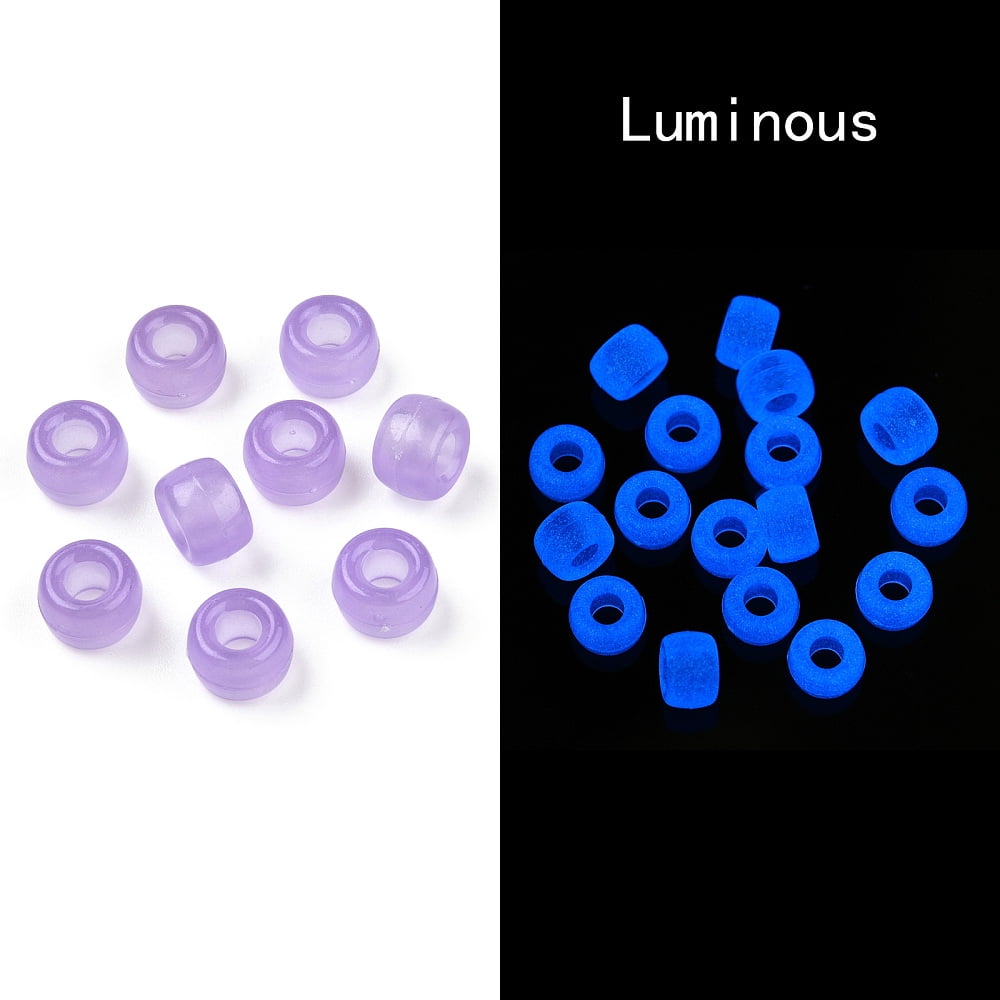 500g Transparent & Luminous Plastic Beads Frosted Crow Beads Pony Beads Glow in the Dark Barrel Plum 9x6mm Hole: 3.8mm about 1900pcs/500g