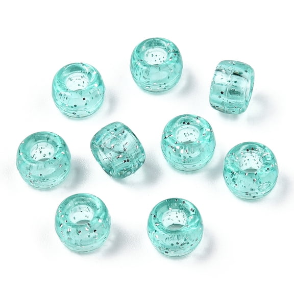 500g Transparent Plastic Beads with Glitter Powder Barrel Turquoise 9x6mm Hole: 3.8mm 1900pcs/500g