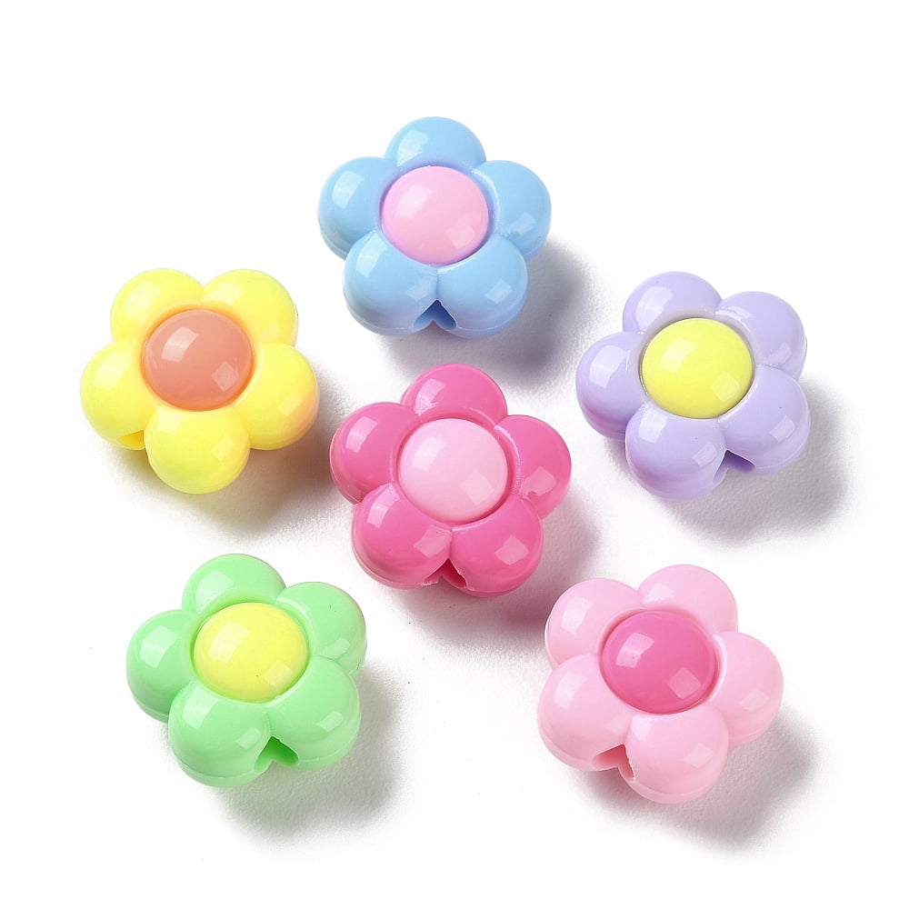 500g Two Tone Opaque Acrylic Beads Flower 16x16x9mm Hole: 2.8mm