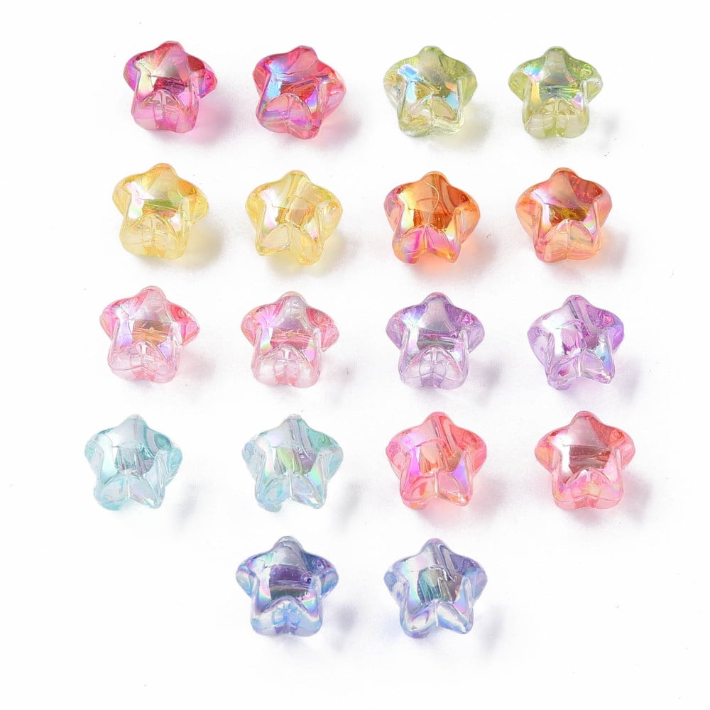 500gs 1-Hole Transparent Acrylic Buttons AB color Star Mixed color 13.5x14x11.5mm Hole: 2.5mm about 460pcs/500g