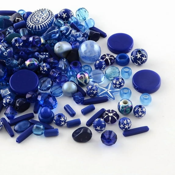 500gs Acrylic Beads Mixed Shapes Dark Blue 5.5~28x6~20x3~11mm Hole: 1~5mm