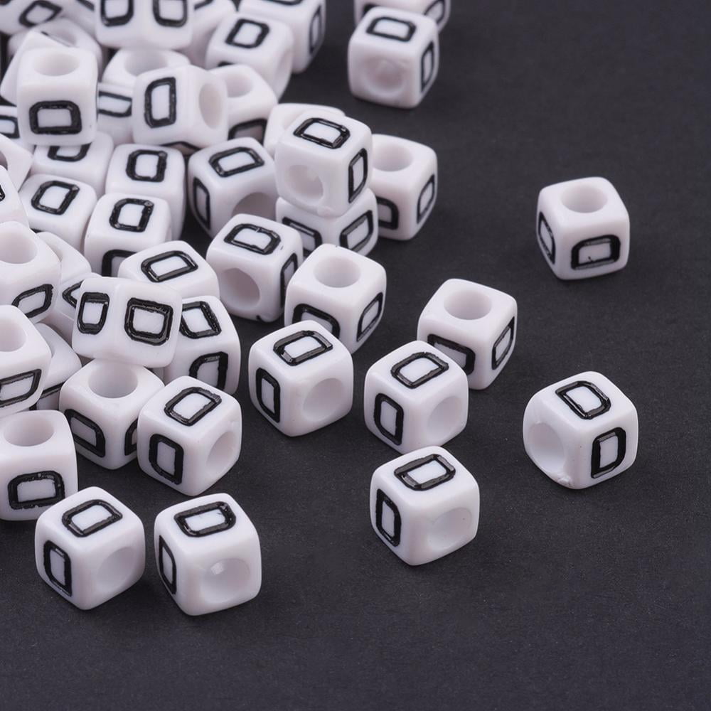 500gs Acrylic Horizontal Hole Letter Beads Cube White Letter D Size: about 6mm wide 6mm long 6mm high hole: about 3.2mm about 2600pcs/500g DIY