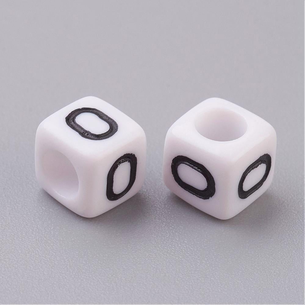 500gs Acrylic Horizontal Hole Letter Beads Cube White Letter O Size: about 6mm wide 6mm long 6mm high hole: about 3.2mm about 2600pcs/500g