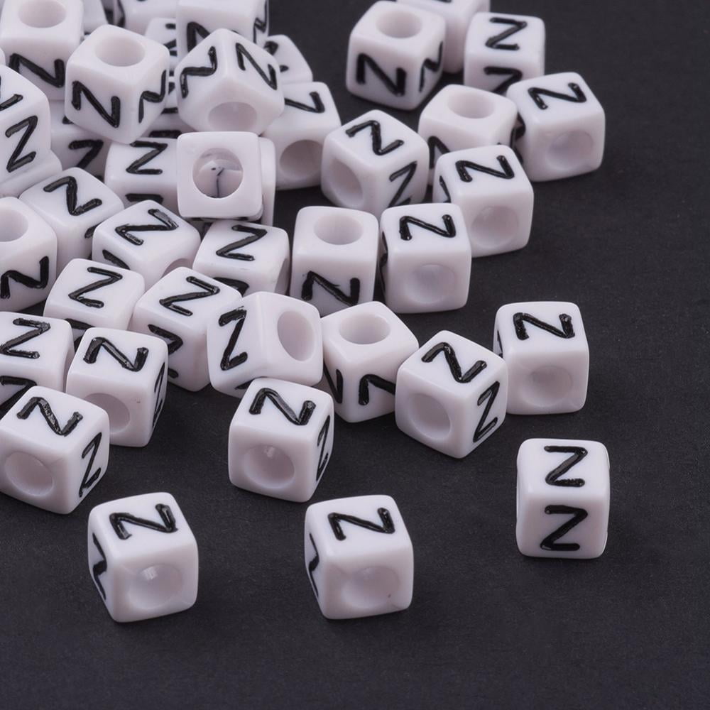 500gs Acrylic Horizontal Hole Letter Beads Cube White Letter Z Size: about 6mm wide 6mm long 6mm high hole: about 3.2mm about 2600pcs/500g