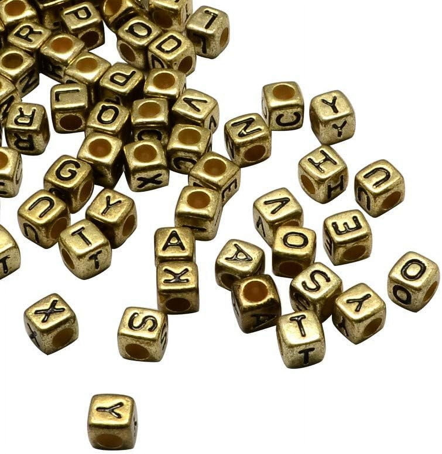 500gs Antique Golden Large Hole Acrylic European Beads Horizontal Hole Cube with Letter Random Mixed Letters 6x6x6mm Hole: 4mm about 2950pcs/500g