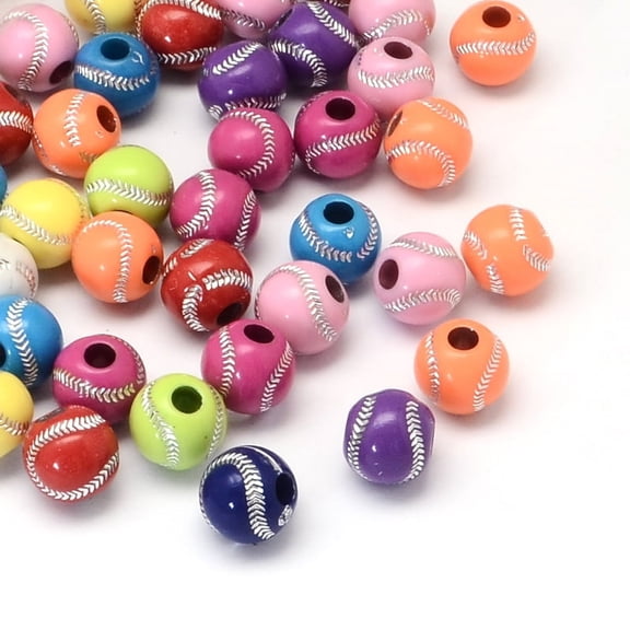 500gs Baseball Plating Acrylic Beads Sports Beads Large Hole Beads Silver Metal Enlaced Mixed color 12mm Hole: 4mm about 580pcs/500g