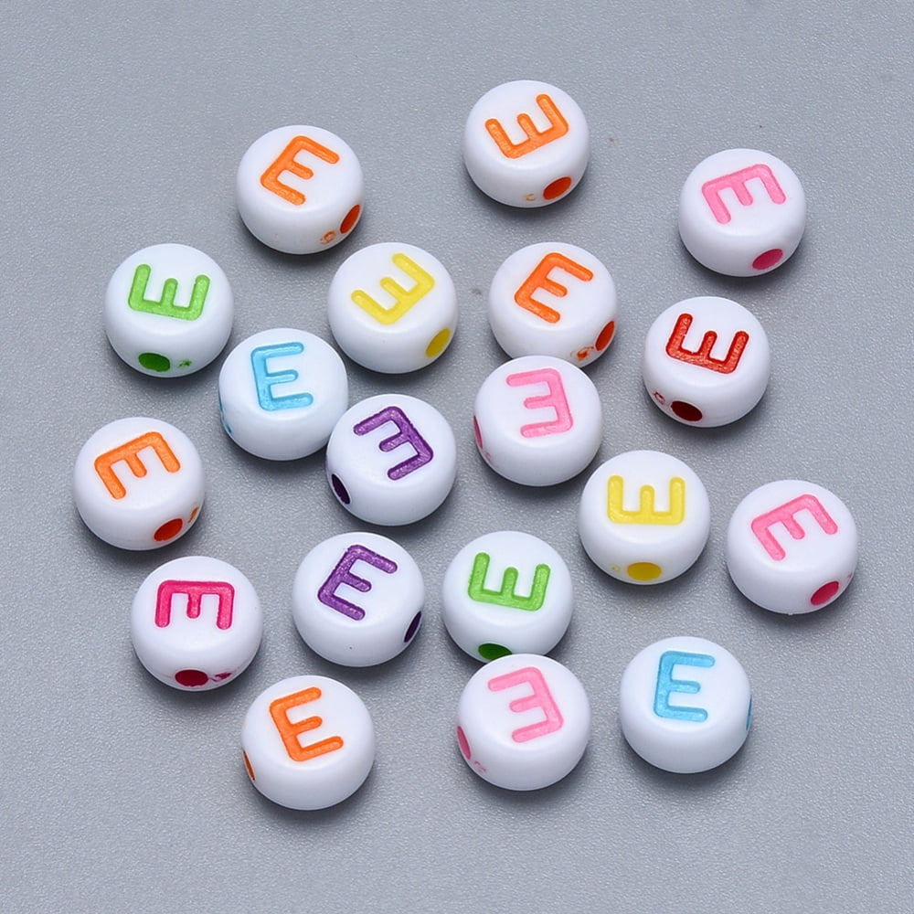 500gs Craft Acrylic Horizontal Hole Letter Beads Flat Round Mixed color Letter.E 7x3.5~4mm Hole: 1.5mm about 3600pcs/500g