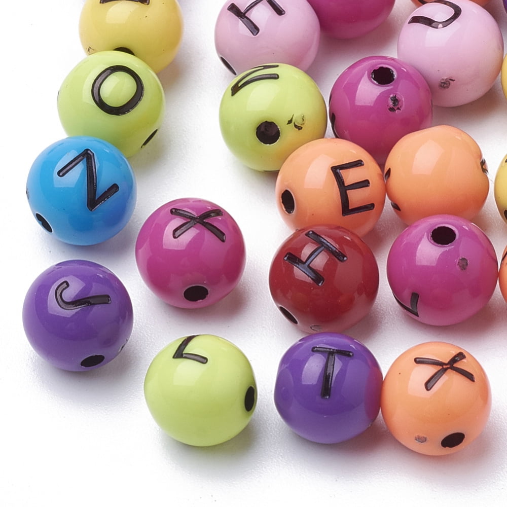 500gs Craft style Acrylic Beads Horizontal Hole Round with Initial Letter Mixed color 8mm Hole: 1.6mm about 1800pcs/500g