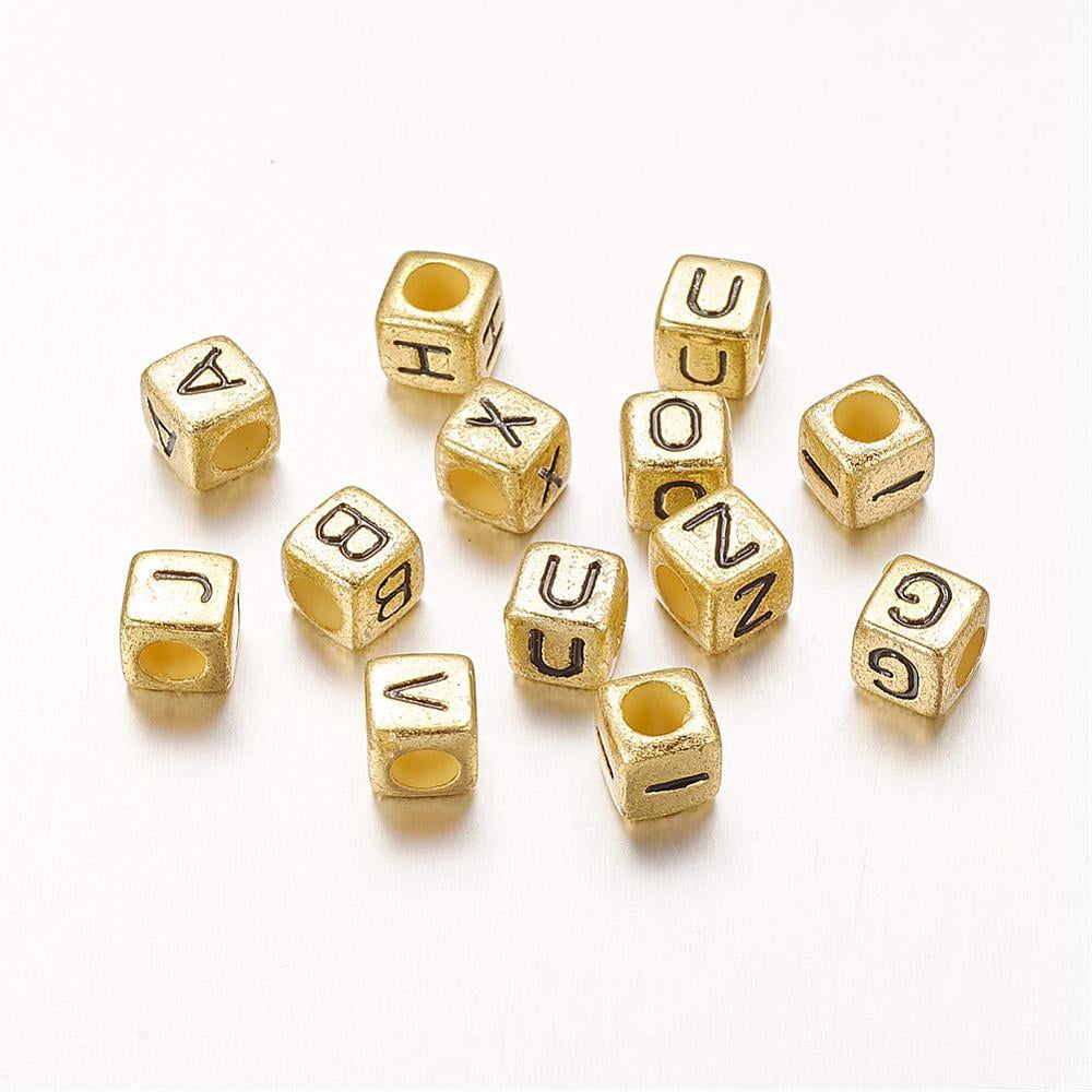 500gs Cube Acrylic Beads Horizontal Hole Golden Mixed Letters 6mm in diameter hole: 3mm 2500pcs/500g