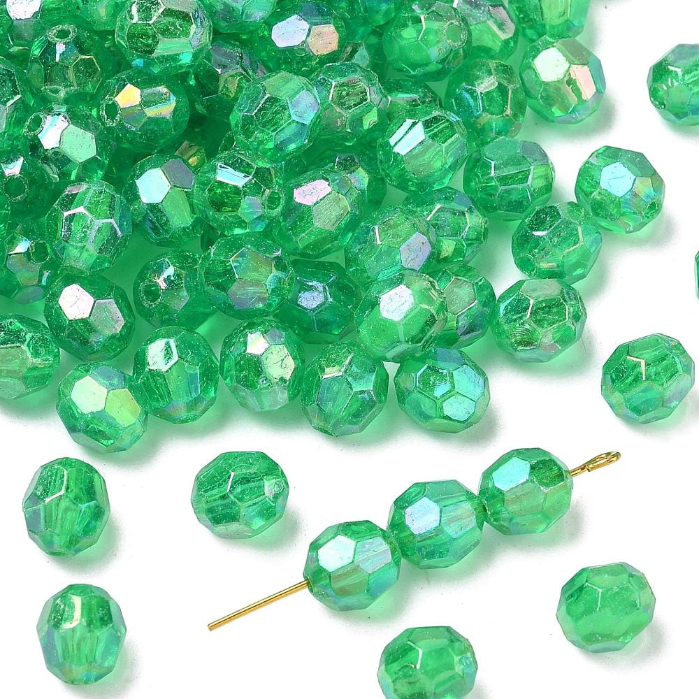 500gs Eco-Friendly Transparent Acrylic Beads Faceted Round AB color Green 8mm Hole: 1.5mm about 2000pcs/500g