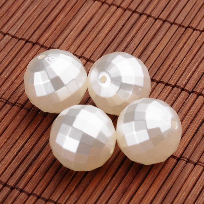 500gs Faceted Round Acrylic Imitation Pearl Beads White 20mm Hole: 2mm about 102pcs/500g