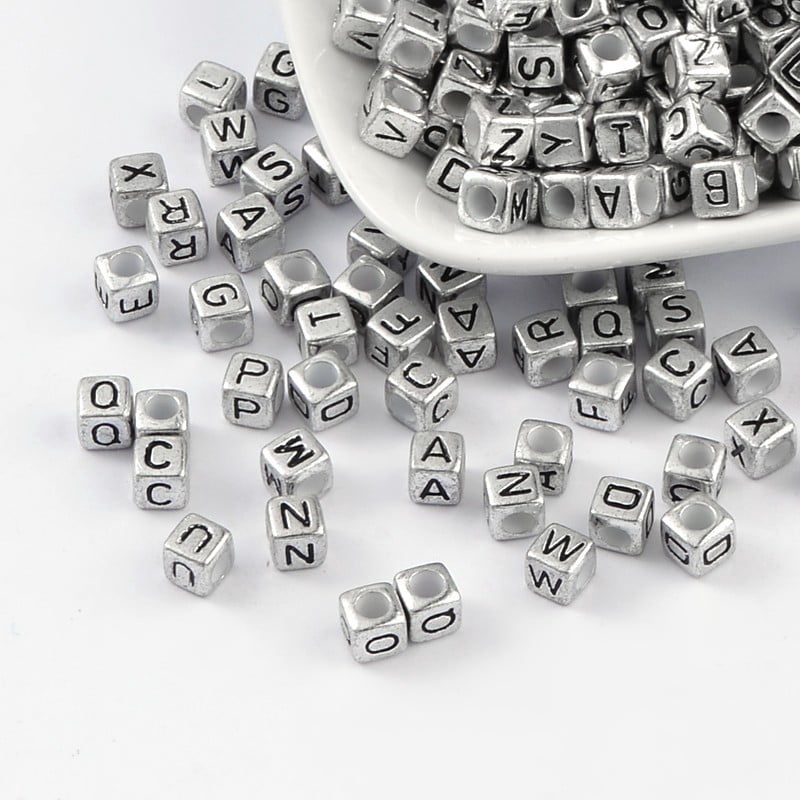 500gs Horizontal Hole Acrylic Beads Mixed Letters Cube about 6mm in diameter hole: 3mm 2600pcs/500g