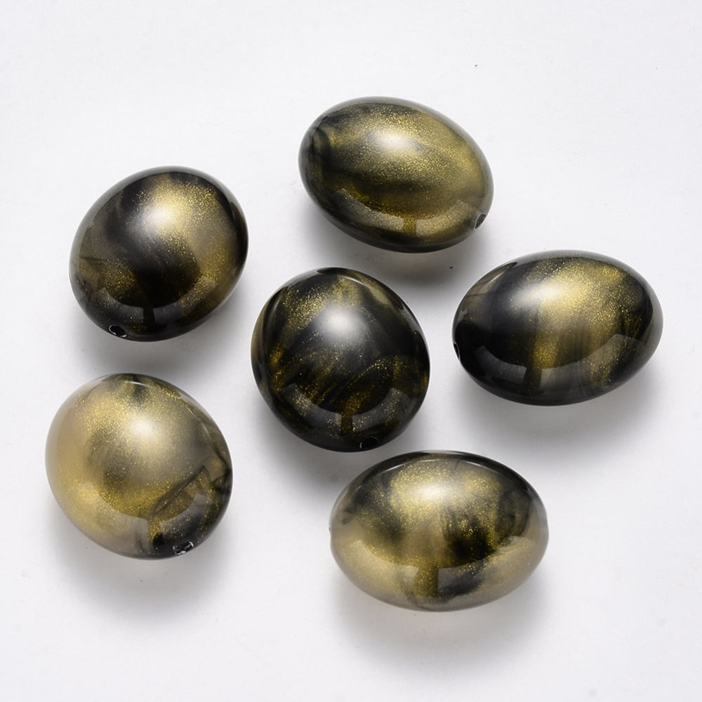 500gs Imitation Acrylic Beads with Glitter Powder Oval Black 28.5x23.5x14.5mm Hole: 2mm about 80pcs/500g