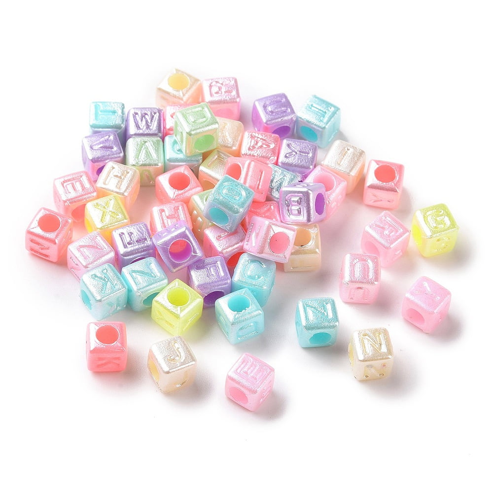 500gs Imitation Pearl Acrylic Beads Cube with Letter Mixed color 6x6x6mm Hole: 3.3mm about 3571pcs/500g