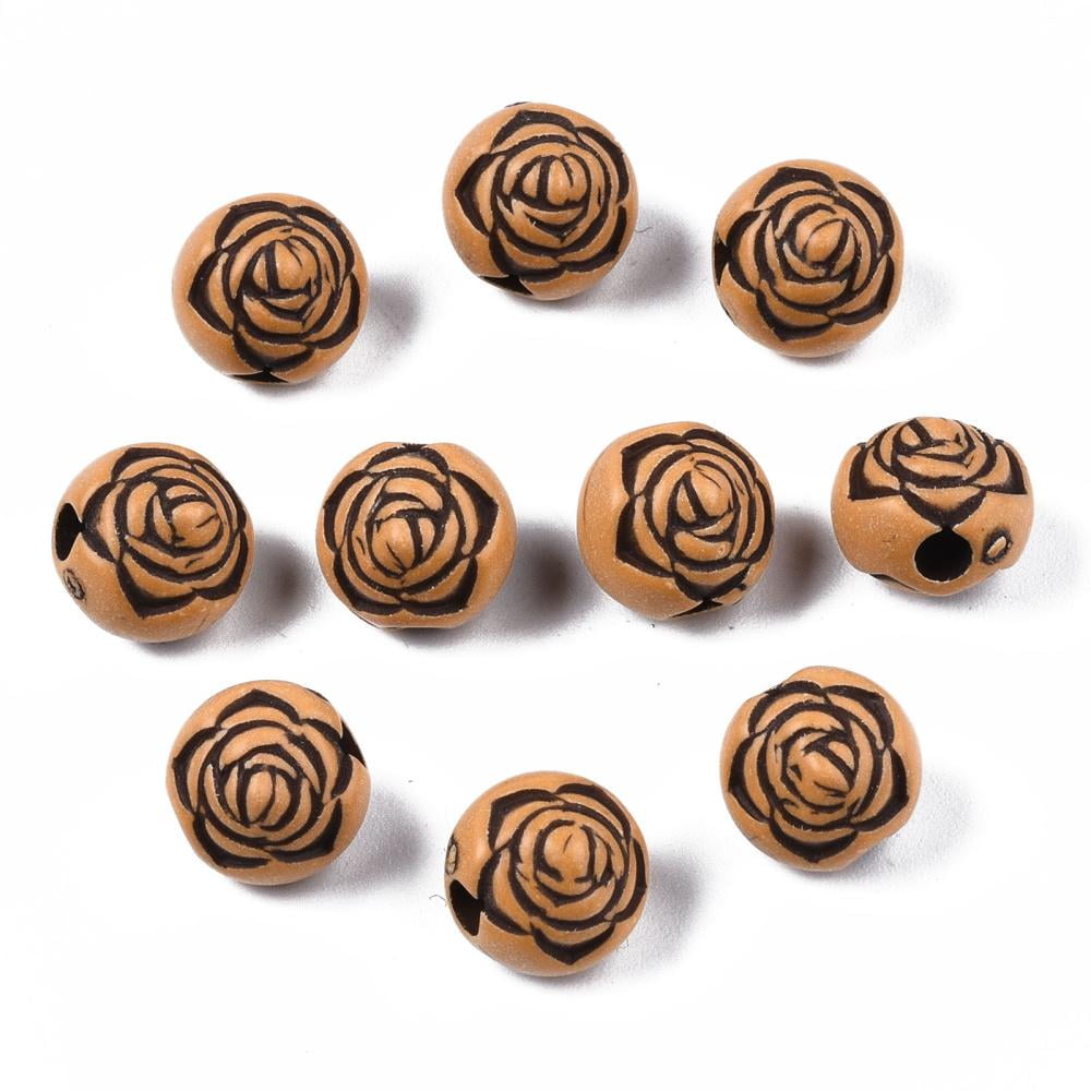500gs Imitation Wood Acrylic Beads Rose Flower Peru 10mm Hole: 3mm about 1000pcs/500g