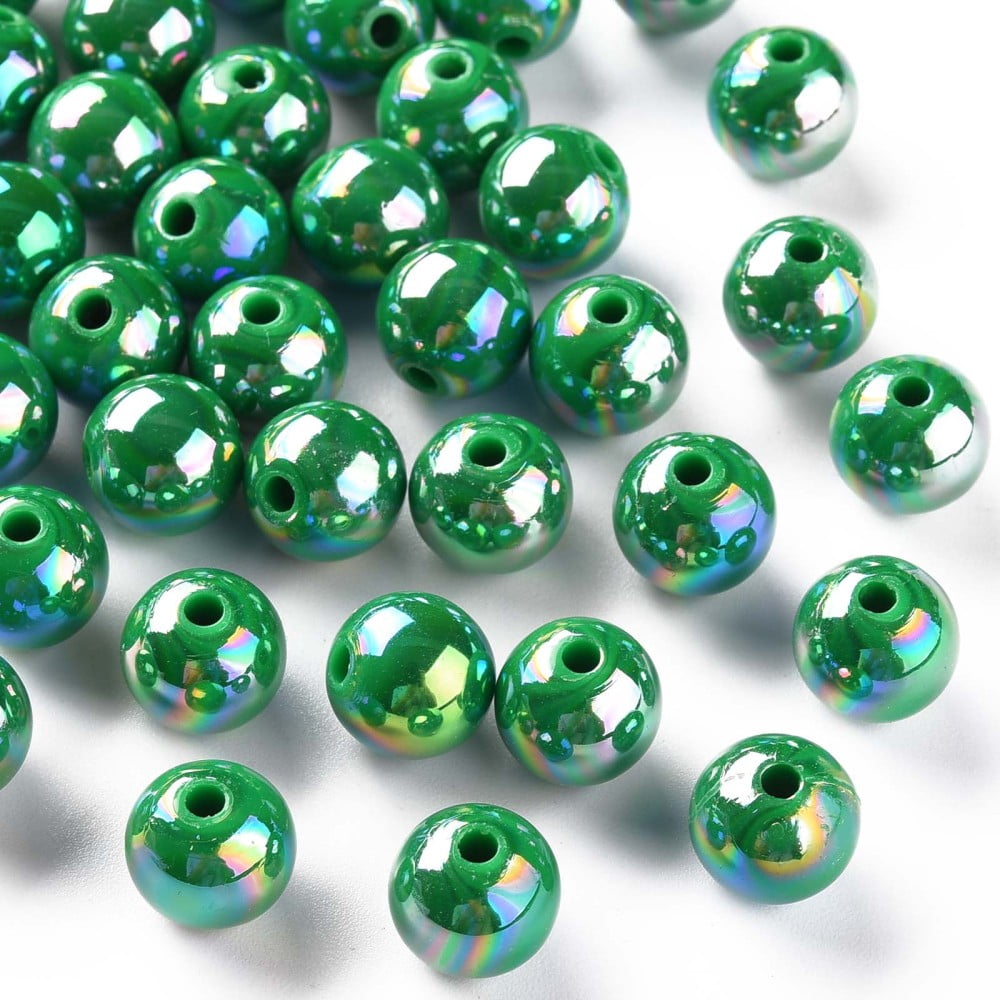 500gs Opaque Acrylic Beads AB color Plated Round Green 10x9mm Hole: 2mm about 940pcs/500g