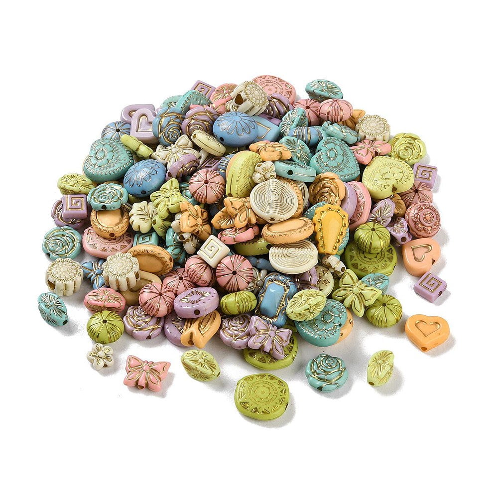 500gs Opaque Acrylic Beads Metal Enlaced Mixed Shapes Mixed color 8~17x8~18x3.5~10mm Hole: 1.2~2mm about 765pcs/500g