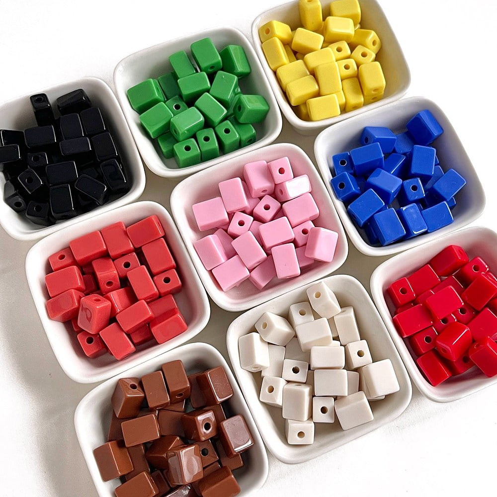 500gs Opaque Acrylic Beads Rectangle Mixed color 13.3x9.8x8mm Hole: 3mm