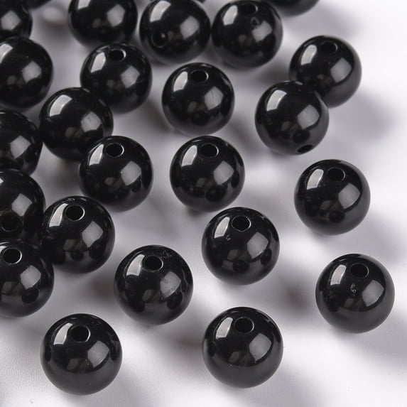 500gs Opaque Acrylic Beads Round Black 12x11mm Hole: 1.8mm about 566pcs/500g