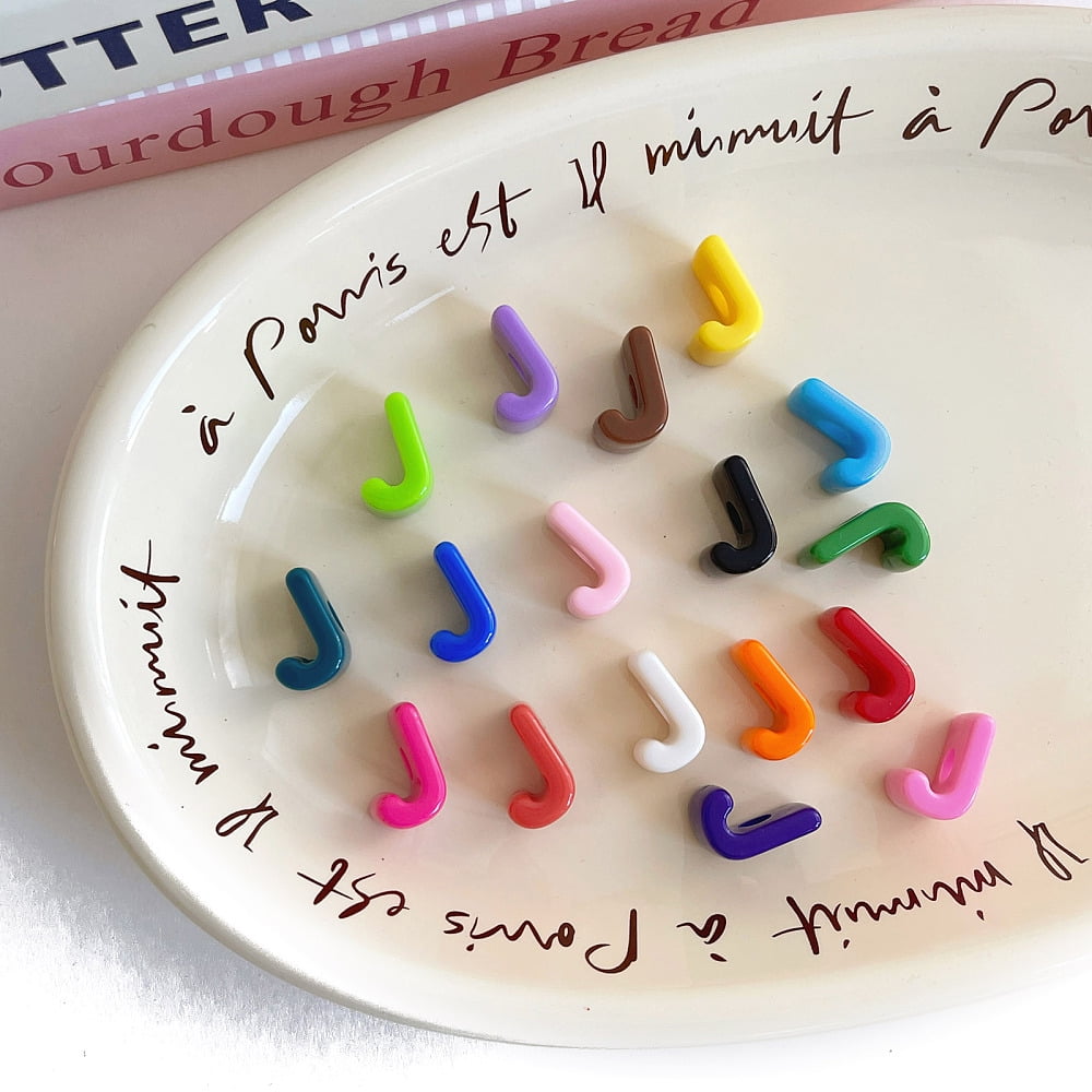 500gs Opaque Acrylic European Beads Large Hole Beads Mixed color Letter J 20.5x13.8x13.7mm Hole: 6.3mm 138~252pcs/500g