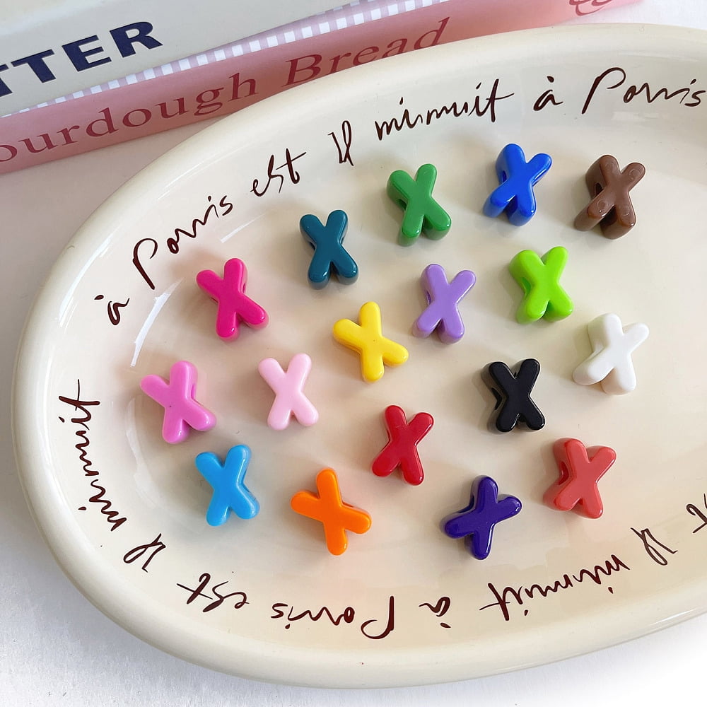 500gs Opaque Acrylic European Beads Large Hole Beads Mixed color Letter X 20.7x16.6x13.7mm Hole: 6.3mm 138~252pcs/500g