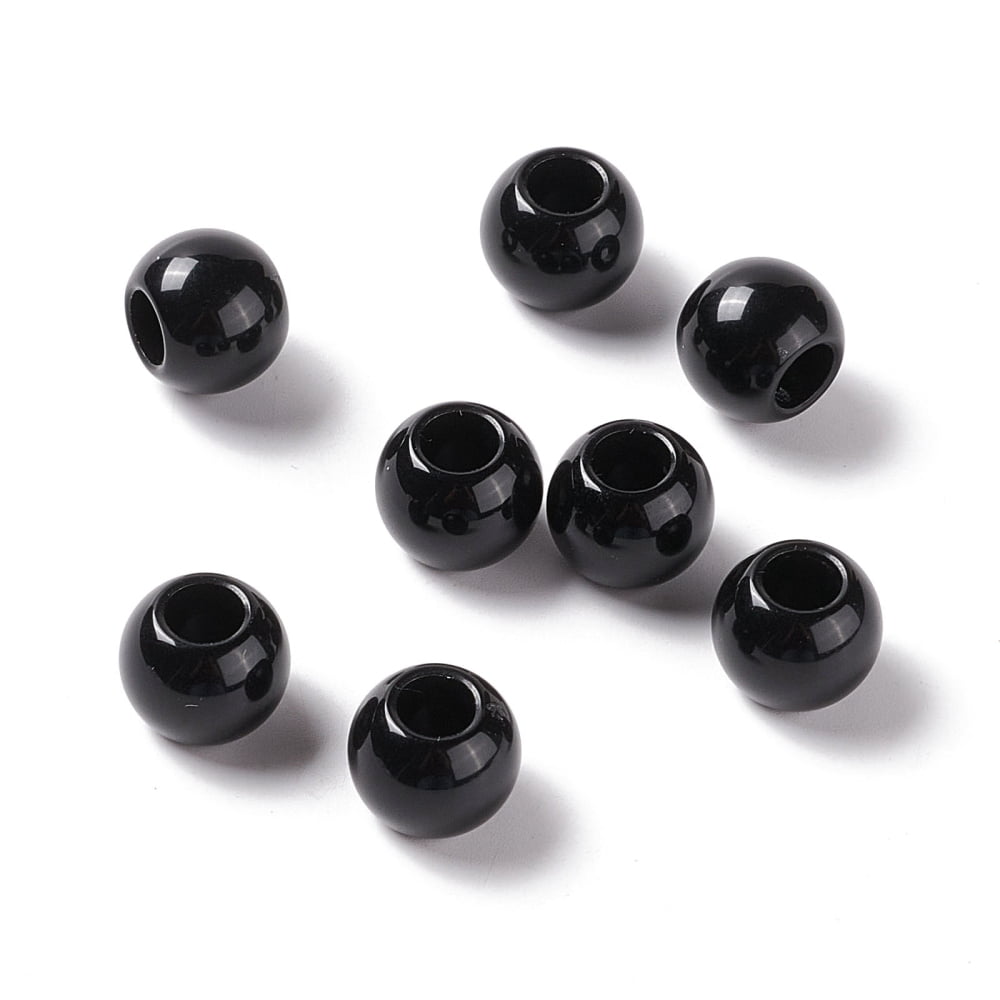500gs Opaque Acrylic European Beads Large Hole Beads Rondelle Black 12x9.5mm Hole: 5.5mm