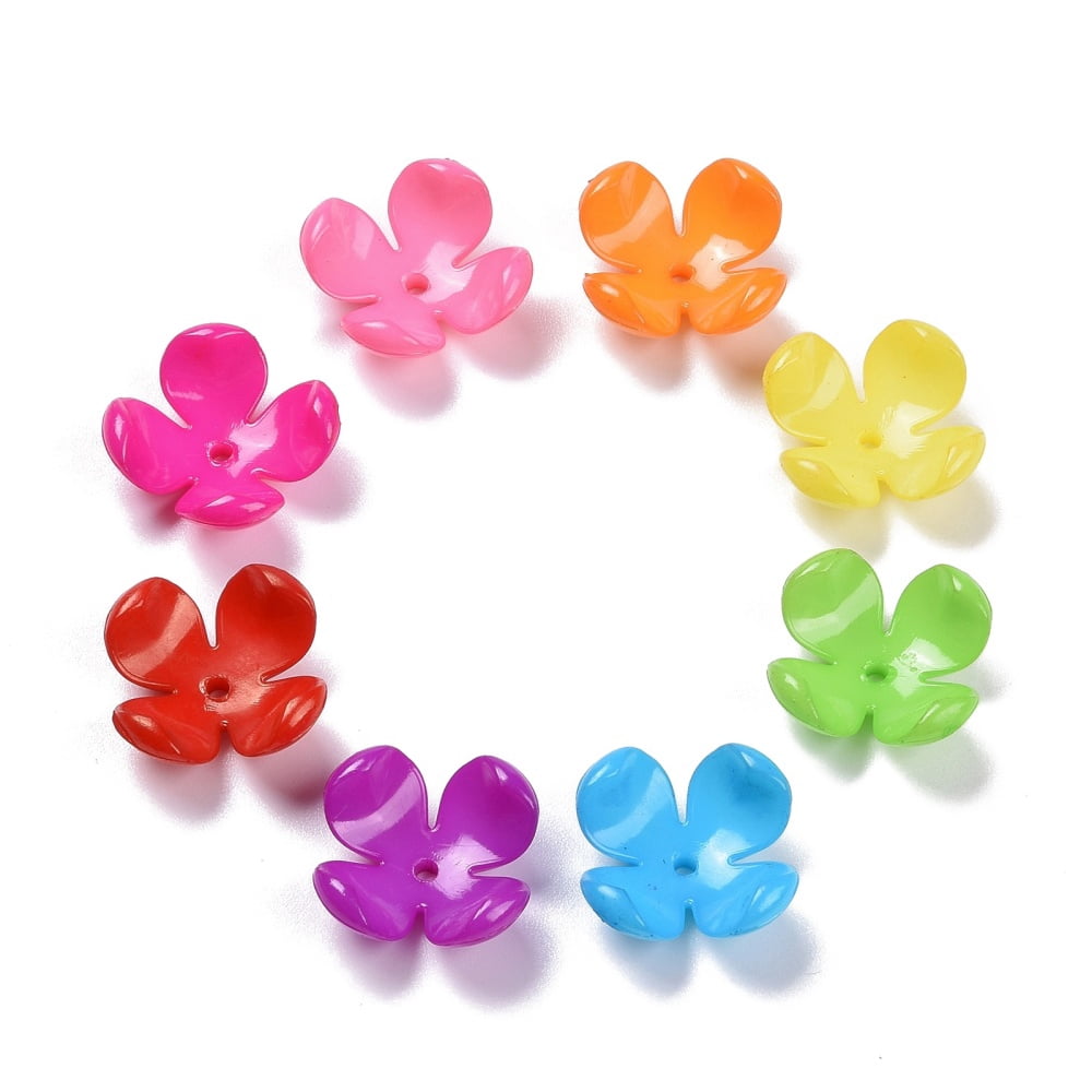 500gs Opaque Acrylic Flower Bead Caps 4-petal Mixed color 26x10.5mm Hole: 2.4mm about 405pcs/500g