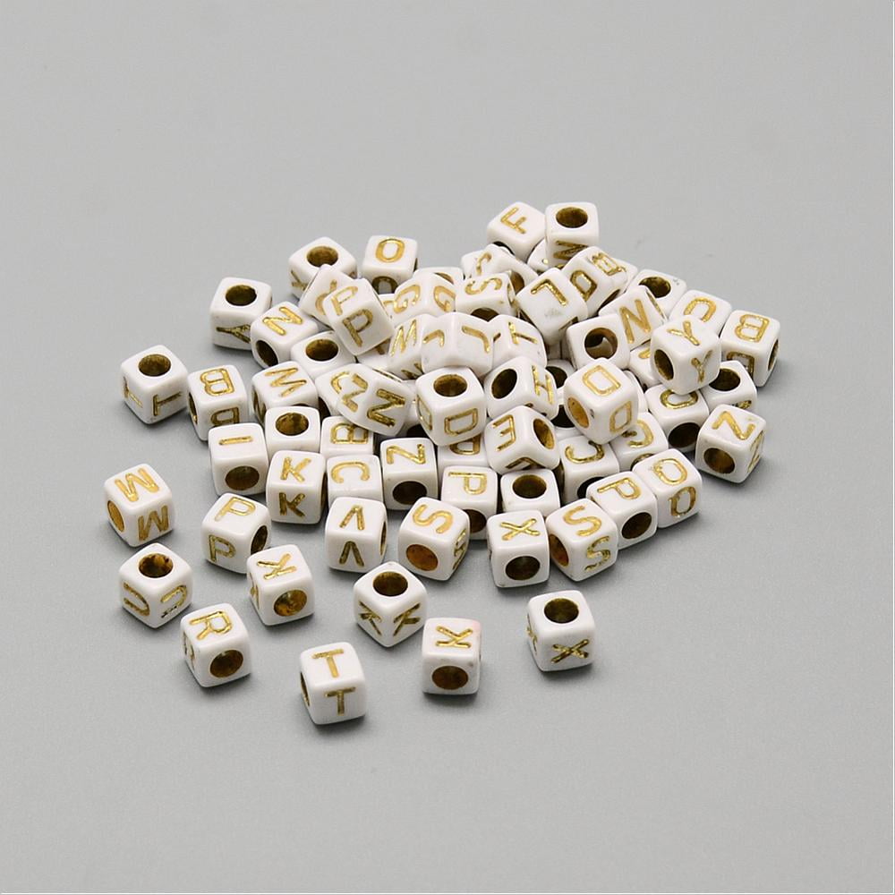 500gs Plating Acrylic Beads Golden Metal Enlaced Horizontal Hole Mixed Letters Cube Letter 5.5~6x5.5~6x5.5~6mm Hole: 3.5mm about 3000pcs/500g