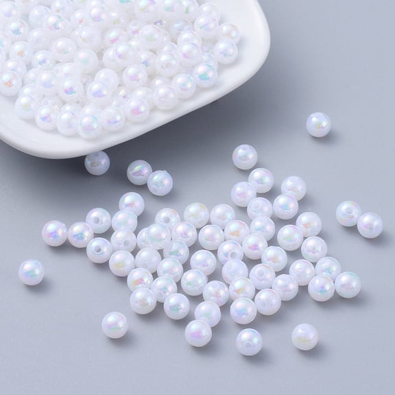 500gs Poly Styrene Acrylic Beads AB color Round White 6mm Hole: 1mm about 4950pcs/500g