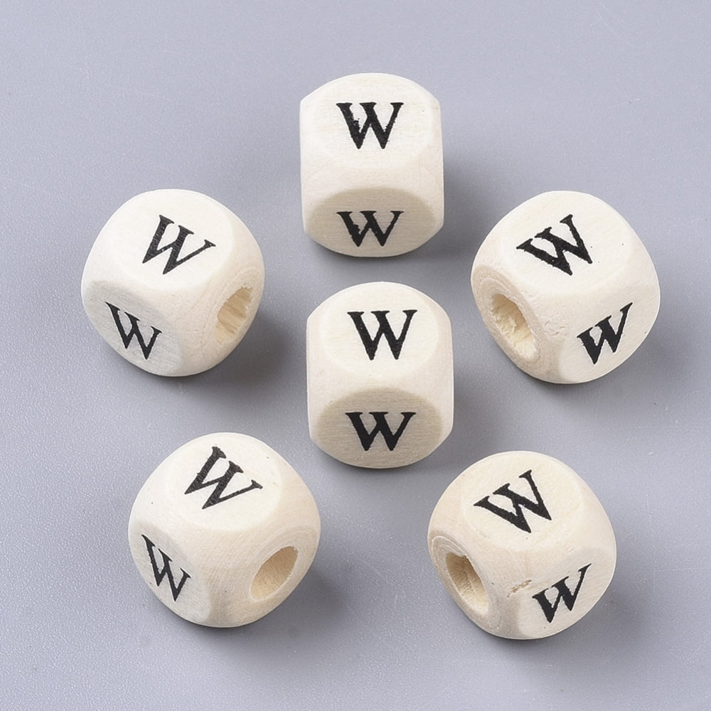 500gs Printed Wood Beads Horizontal Hole Cube with Initial Letter PapayaWhip Letter.W 10x10x10mm Hole: 3.5mm about 1000pcs/500g