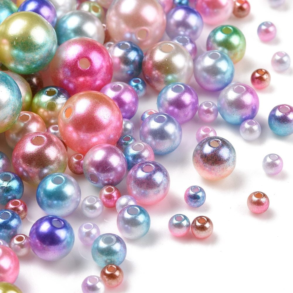 500gs Rainbow ABS Plastic Imitation Pearl Beads Gradient Mermaid Pearl Beads Round Mixed color 3~12x2.5~11.5mm Hole: 1~2mm