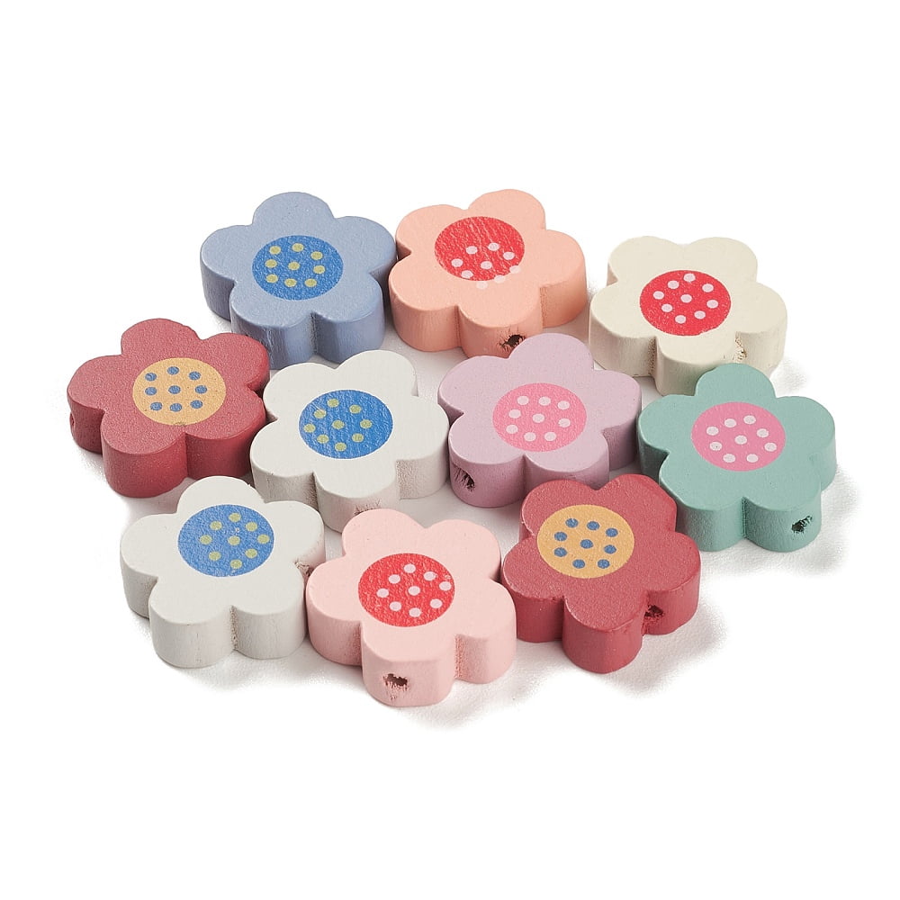 500gs Spray Painted Natural Maple Wood Beads Flower Mixed color 18x19x6mm Hole: 2mm about 549pcs/500g