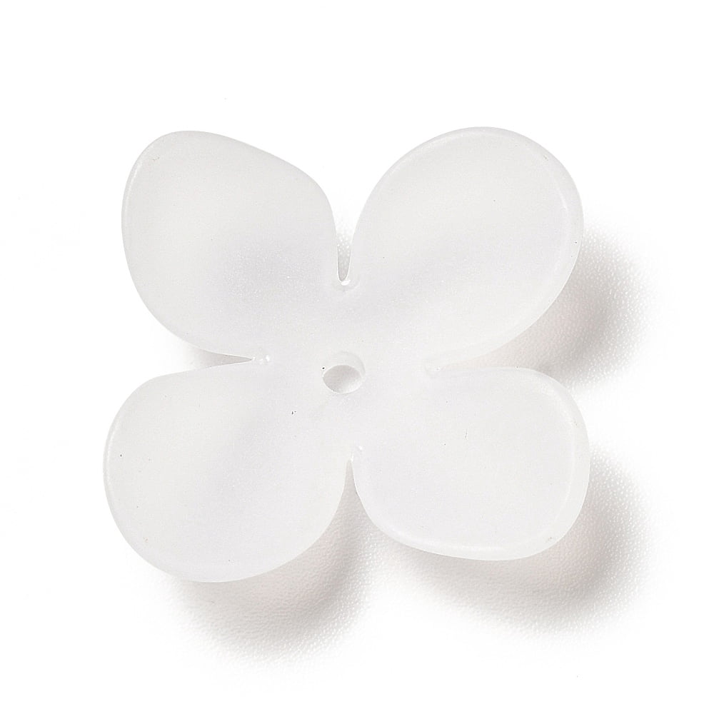 500gs Transparent Acrylic Bead Caps 4-Petal Frosted Flower White 26x26.5x5mm Hole: 1.8mm about 769pcs/500g