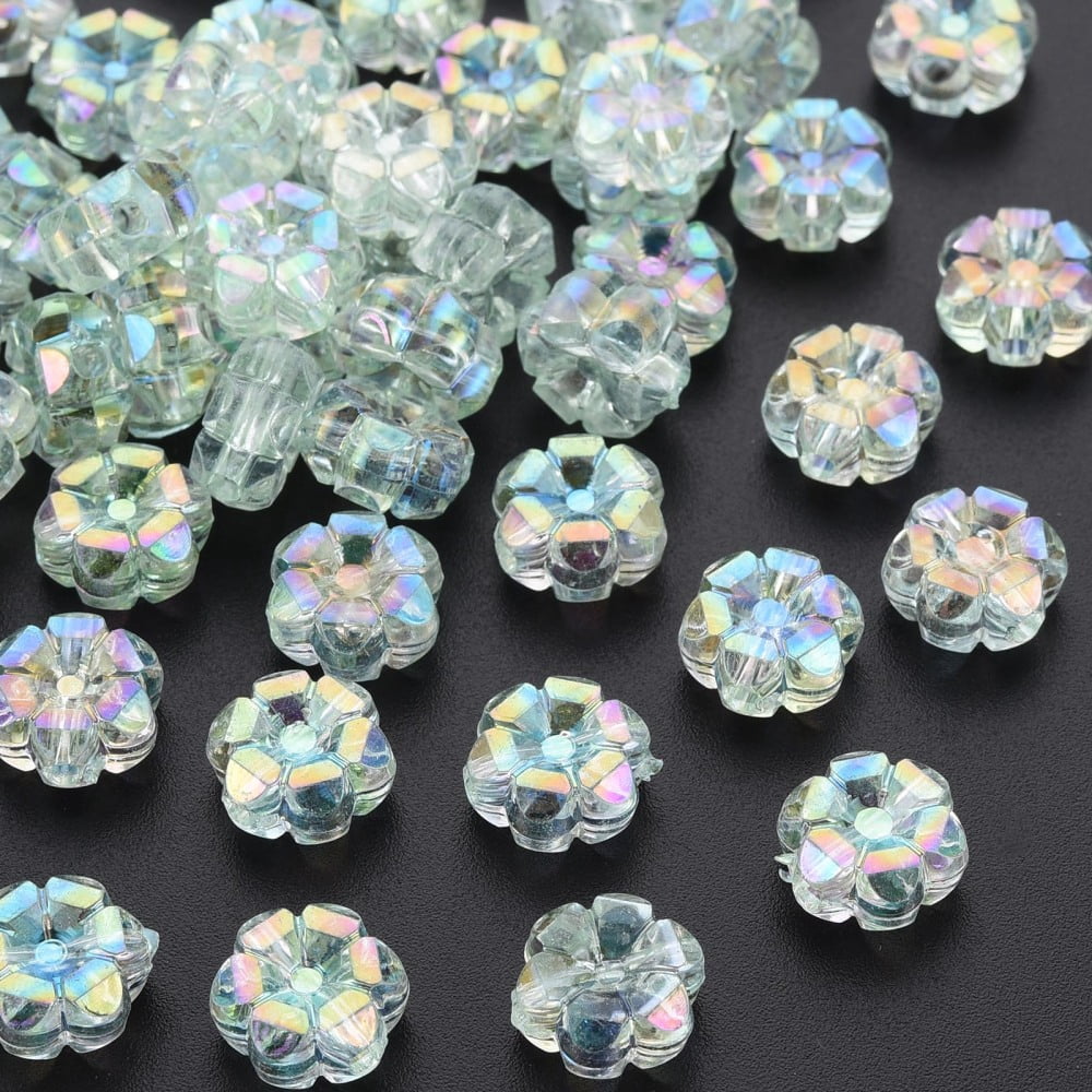500gs Transparent Acrylic Beads AB color Flower Honeydew 10x5mm Hole: 1.8mm about 1650pcs/500g