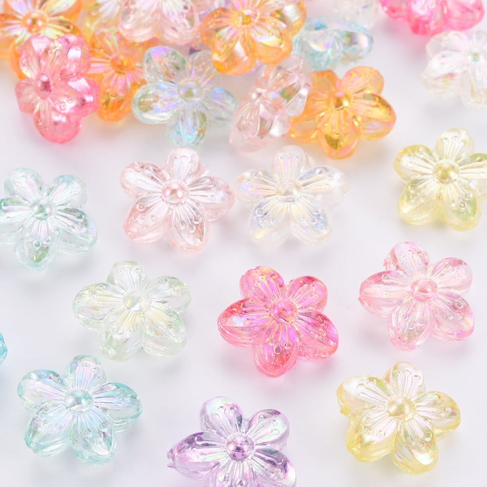 500gs Transparent Acrylic Beads AB color Flower Mixed color 14.5x15.5x7mm Hole: 1.8mm about 657pcs/500g