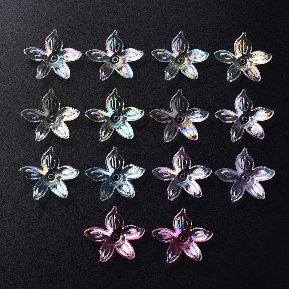 500gs Transparent Acrylic Beads AB color Flower Mixed color 25.5x28x6mm Hole: 1.8mm about 980pcs/500g