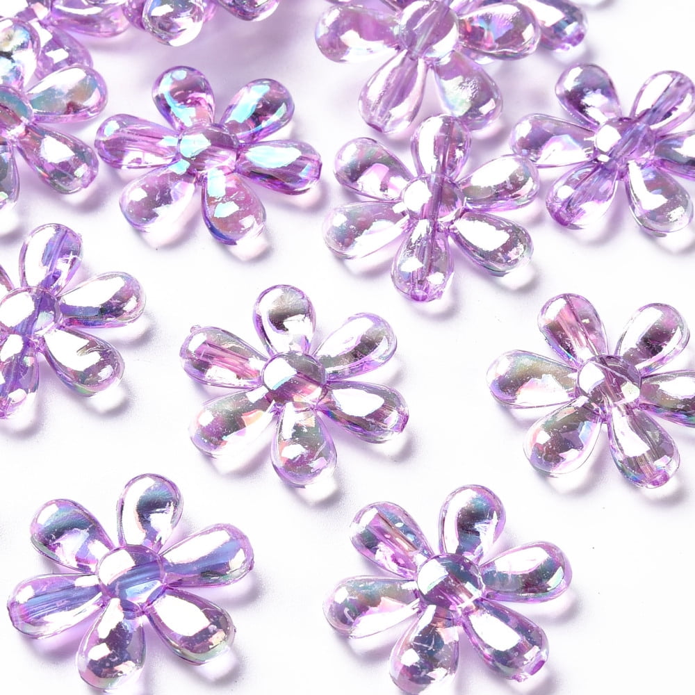 500gs Transparent Acrylic Beads AB color Flower Violet 25x4.5mm Hole: 1.6mm about 375pcs/500g