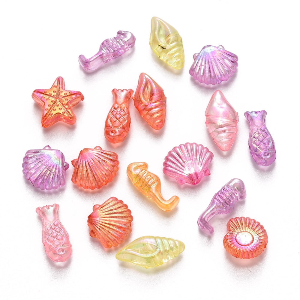 500gs Transparent Acrylic Beads AB color Mixed Marine Organism Shapes Mixed color 5~14x5~12x3.5~4.5mm Hole: 1.6mm about 2500pcs/500g