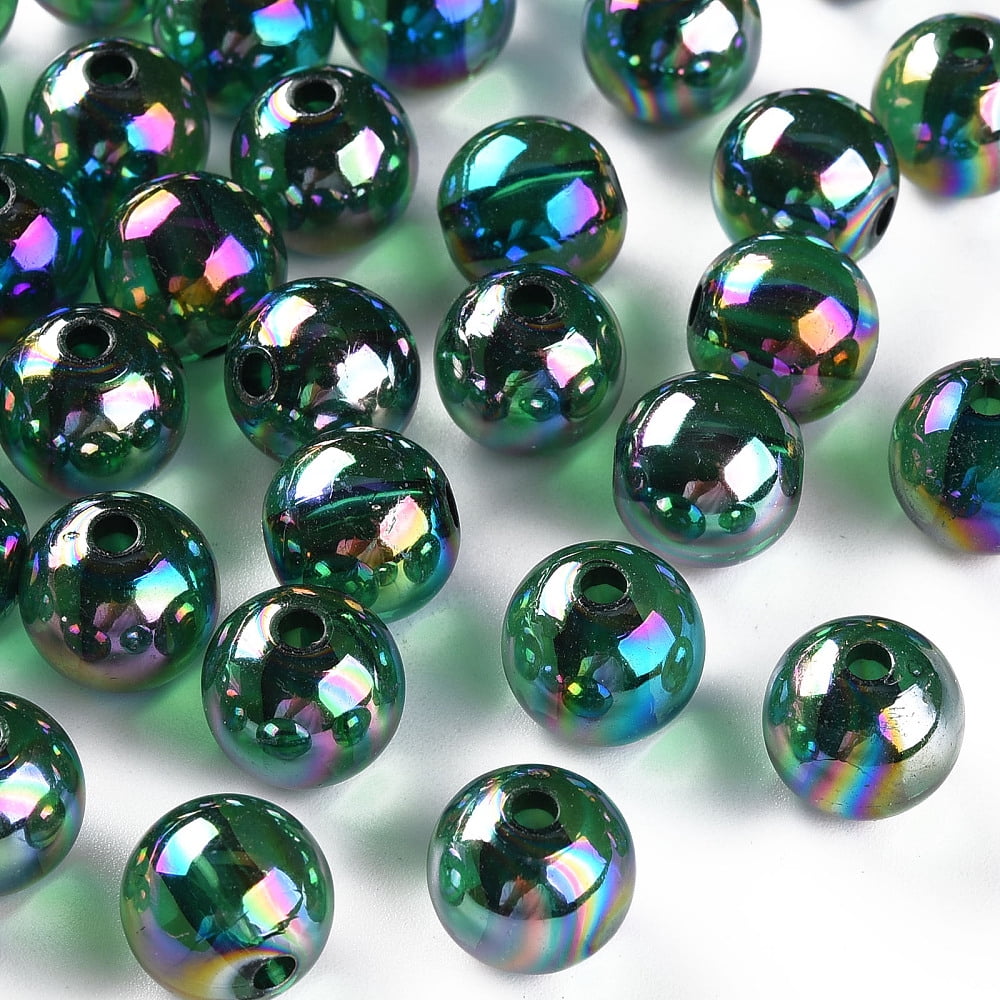 500gs Transparent Acrylic Beads AB color Plated Round Green 12x11mm Hole: 2.5mm about 566pcs/500g