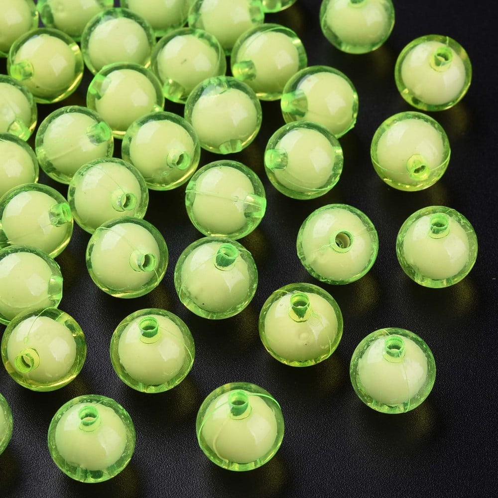 500gs Transparent Acrylic Beads Bead in Bead Round Lawn Green 11.5x11mm Hole: 2mm about 520pcs/500g