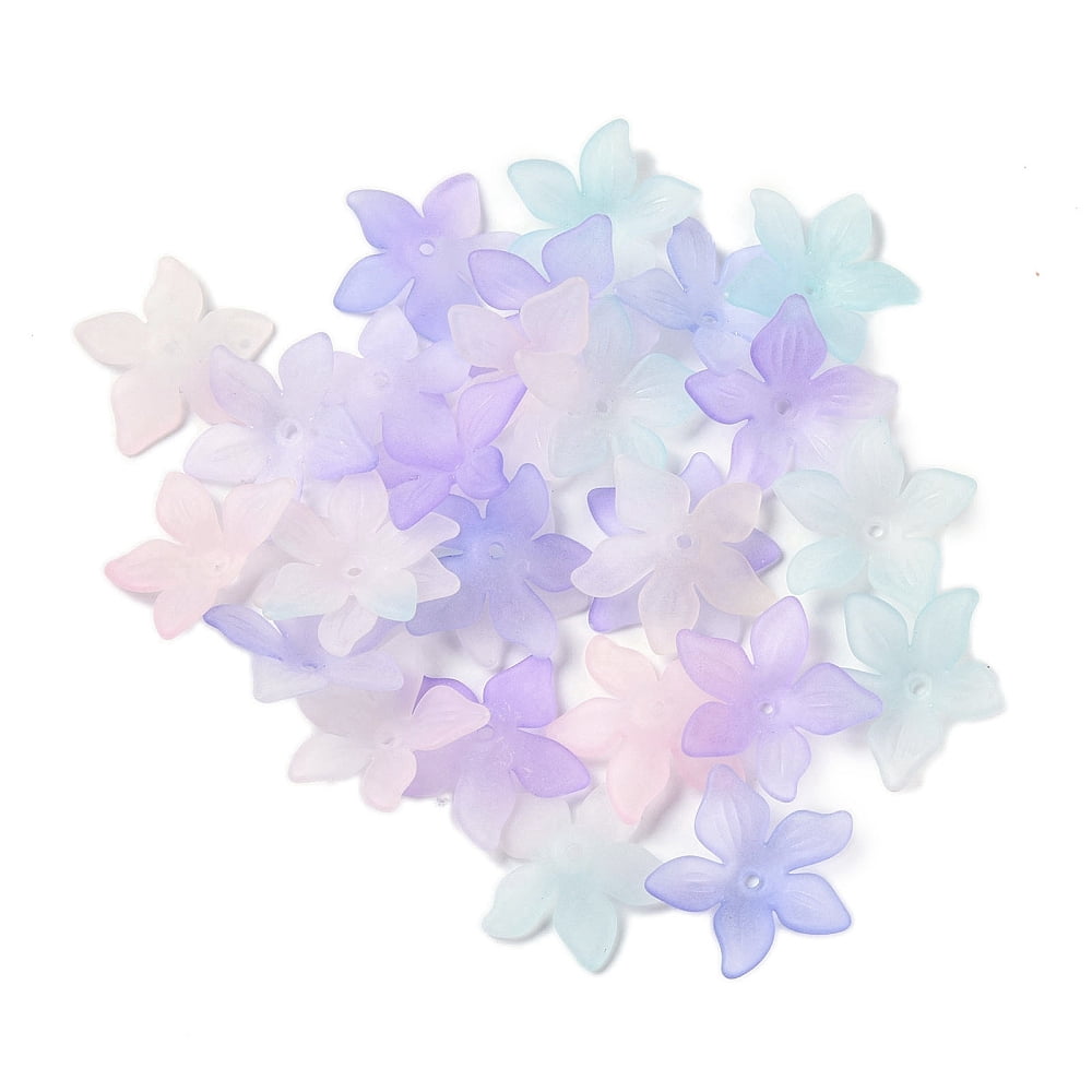 500gs Transparent Acrylic Beads Caps 5-Petal Flower Colorful 24x25.5x5.5mm Hole: 1.5mm 550pcs/500g