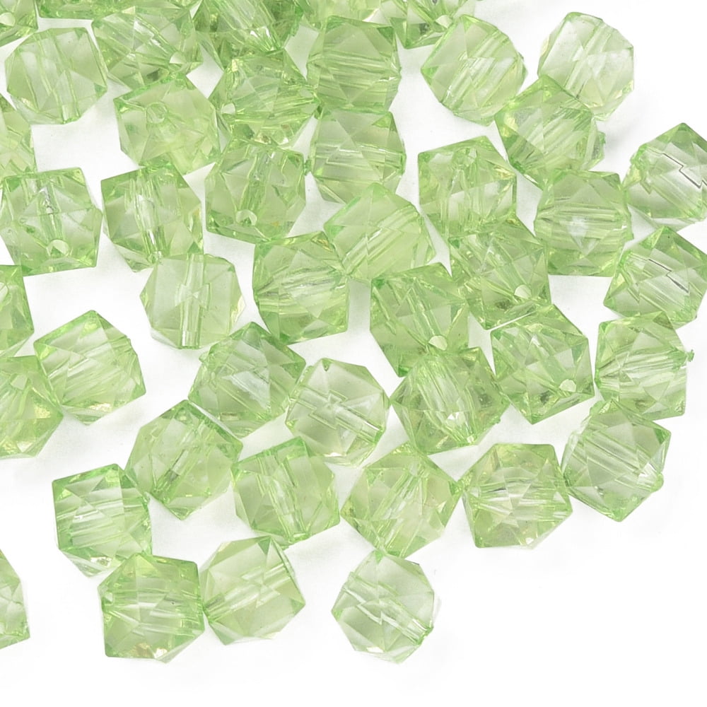 500gs Transparent Acrylic Beads Faceted Cube Light Green 10x11x11mm Hole: 2mm about 670pcs/500g