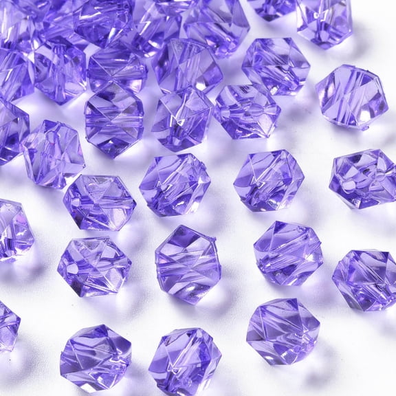 500gs Transparent Acrylic Beads Faceted Polygon Medium Purple 8x10x9mm Hole: 1.6mm about 1300pcs/500g