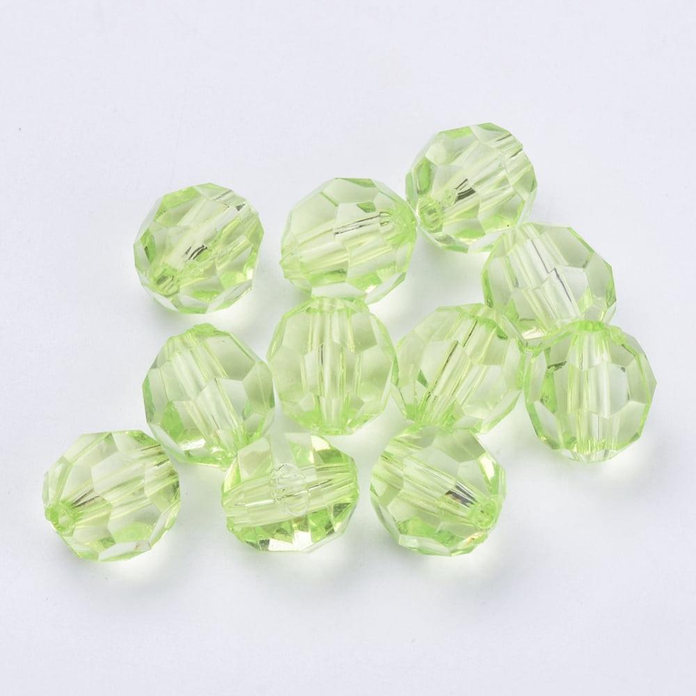 500gs Transparent Acrylic Beads Faceted Round Lawn Green 10x9.5mm Hole: 1.8mm about 990pcs/500g