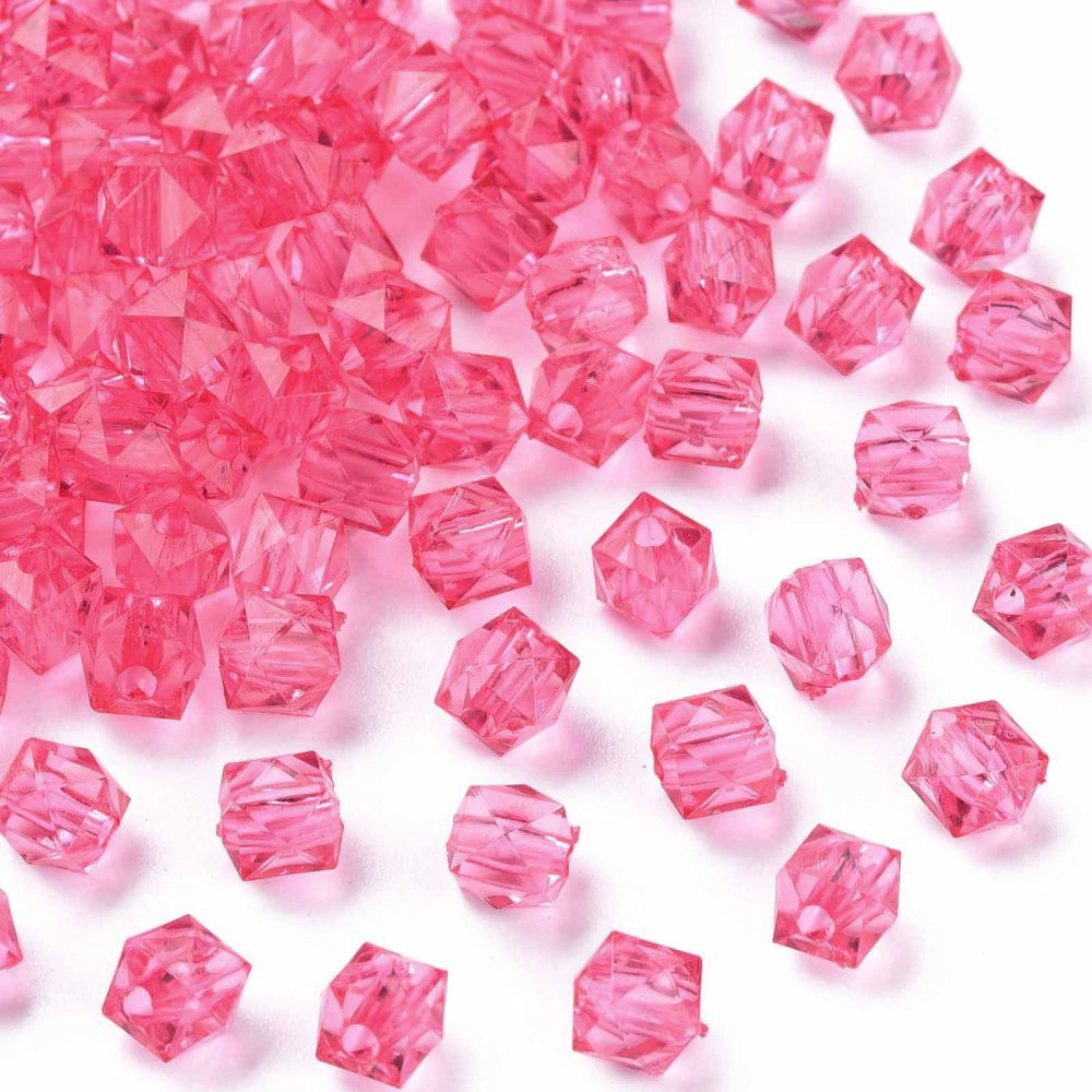 500gs Transparent Acrylic Beads Faceted Square Cerise 5.5x5.5x5.5mm Hole: 1.8mm about 4485pcs/500g