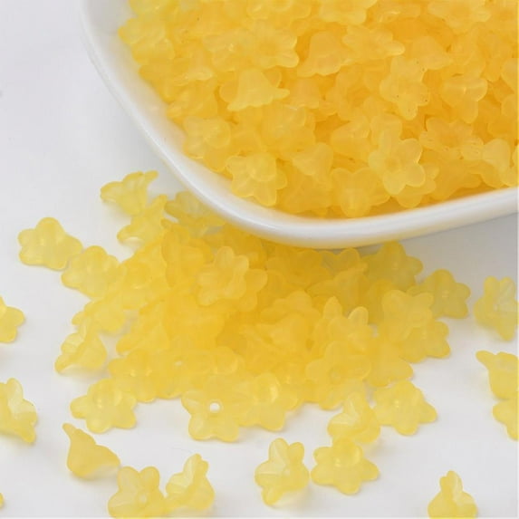 500gs Transparent Acrylic Beads Flower Frosted Yellow 10x5mm Hole: 1mm about 4600pcs/500g