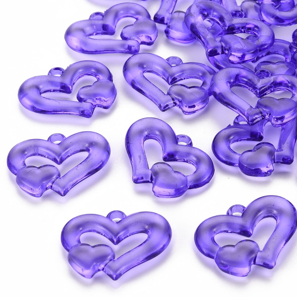 500gs Transparent Acrylic Beads Heart to Heart Medium Purple 27x34x6mm Hole: 3mm about 191pcs/500g