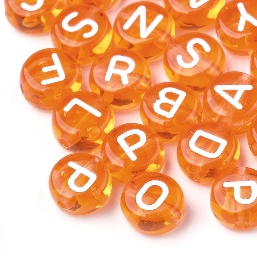 500gs Transparent Acrylic Beads Horizontal Hole Mixed Letters Flat Round Dark Orange 7x4mm Hole: 1.5mm about 3700pcs/500g