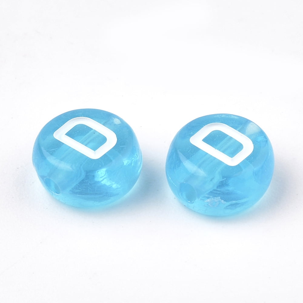 500gs Transparent Acrylic Beads Horizontal Hole Mixed Letters Flat Round Deep Sky Blue 7x4mm Hole: 1.5mm about 3700pcs/500g